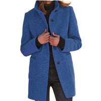 New Retro Solid Color Buttoned Turtleneck Wool Coat