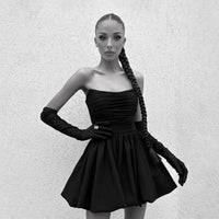 Tube Top Short Skirt Hepburn-style Pleated Little Black A-line Dress