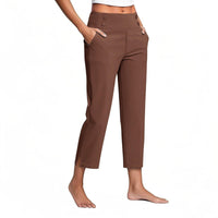 Womens Solid-Colored High-Waist Pockets Casual Pants