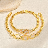 Zircon Micro-pave Copper Oval Ring Bracelet In Gold Color