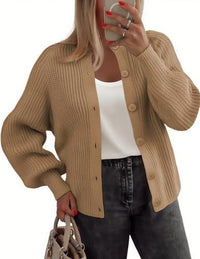 Round Neck Buckle Women's Cardigan Sweater Long Sleeve