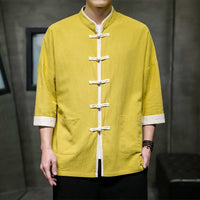 Chinese Style Summer Thin Cotton Linen Short Sleeve Shirt Chinese Button Knots Tang Suit