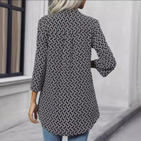 Women's Loose Long Sleeve Printed V-neck Shirt