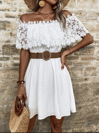 Summer Water-Soluble Lace Panel Off-Shoulder Waist-Cinching Dress