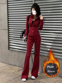 Spicy Girl Temperament With Plush Long Sleeved High Waisted Pants Sports Suit