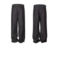 American-style Button-fly Black Raw Denim Bootcut Jeans