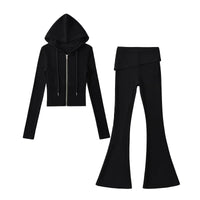 Sporty Casual Hooded Zip-up Waist-cinching Sweatshirt For A Slimming Effect