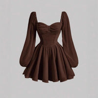 Figure-flattering A-line Mini Dress With Puffed Sleeves