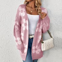 Mid-length Sweater Coat Women's Loose Flower V-neck Knitted Cardigan