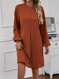 New European And American-style Loose-fitting Round-neck Long-sleeve Knit Dress For Women