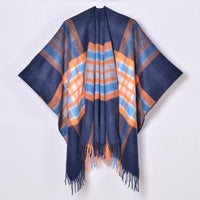 Tassel Split Shawl Simple Plaid Jacquard Scarf
