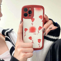 Simple Wine Red Rose Phone Case With Leather