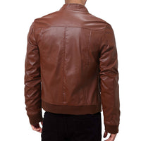 Mens Winter Warm Zip-Up Stand Collar Slim-Fit Leather Jacket Coats