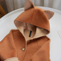 New Thick Mid-length Woolen Coat Children's Cartoon Cute Fox Woolen Coat