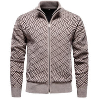 Men's Knitted Shirt With Stand Collar Zippered Cardigan Sweater