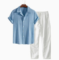 Casual Loose Multi-color Beachwear Cotton And Linen Short Sleeve Suit
