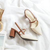 Summer New Pointed-toe Fashionable Open-heel Chunky Heel Shoes