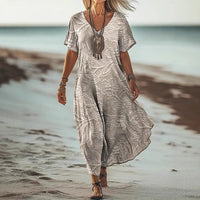 Creative Floral Womens V-Neck Short-Sleeve Dress