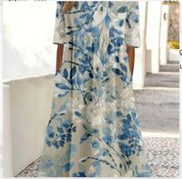 Women's Loose Round Neck Fashion Premium Long Sleeve Printed Dress