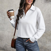 Amazon Europe & US New Arrival Womens Long-Sleeve Casual Hoodie With Lapel Collar, V-Neck Autumn Womens T-Shirt