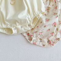 Small Floral Bow Baby Girl Bubble Sleeve Harness Crawl Clothes