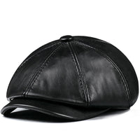 Mens Vintage Beret Leather Octagonal Cap