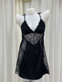 Sensual Backless Cross-Strap Slip Dress  Stretch Lace Loungewear With Ribbon Detailing And Padded Bust
