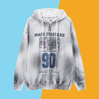 Retro Hooded Sweater Distressed Tie-dyed Digital Printed Cardigan