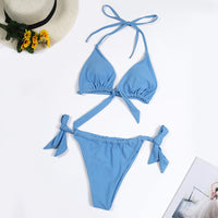 Split Swimsuit Women Multicolor Bikini Halter Neck Tie Big Breasts