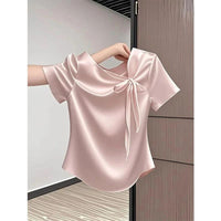 Fashionable And Versatile French Bow Short-sleeve T-shirt
