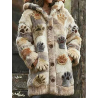 Womens Hooded Coat Printed Plush Hoodie Long Top