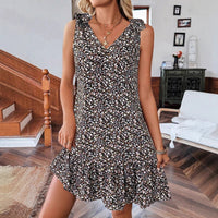 SpringSummer New V-Neck Bow-Knot Floral Tank Dress