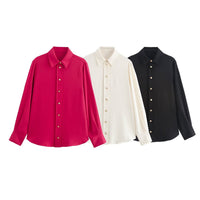 French Style Gold Button Tassel Long Sleeve Lapel Shirt
