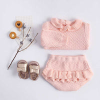 Temperament ruffled shorts long-sleeved top two-piece suit