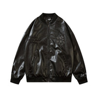 PU Faux Leather Loose Baseball Jacket For Men And Women
