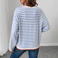 Striped Crewneck Long-sleeve T-shirt Loose-fit Top That Flatters The For Women