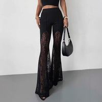 Black Lace Sexy Flared Pants Mesh Sheer