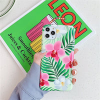 Compatible with Apple, Flowers Banana Leaf Phone Case For iPhone 11 11Pro Max XS Max XR 6 6S 7 8 Plus X Retro Floral Soft Phone Cover