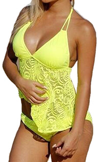 Split swimsuit with mesh pattern