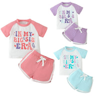Casual Contrast Color Letter T-shirt Sports Shorts Two-piece Set