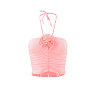 Women's Fashion Lace-up Halter Three-dimensional Flower Pleated Navel Vest