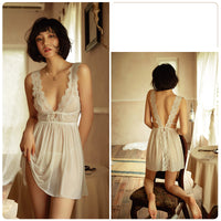 Mesh Perspective Deep V Temptation Split Suspender Nightdress Homewear Suit