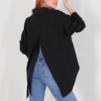 Women's Shirt Solid Color Personalized Street Spring And Autumn Long Sleeve Back Slit Loose Shirt