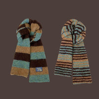 Versatile Soft Yarn Dopamine Contrasting Striped Double-sided Scarf For Women