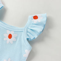 Summer Infant Toddler Flower Print Sleeveless Romper Butterfly Baby Bodysuit Shorts Three-piece Set