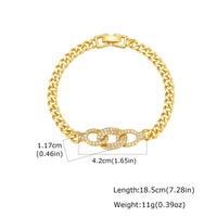Zircon Micro-pave Copper Oval Ring Bracelet In Gold Color