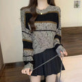 Vintage Stripe Contrast Color Crew Neck Pullover Sweater