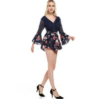 Lace stitching flared sleeve jumpsuit