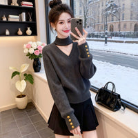 Necklace-style V-neck Knit Sweater For Women
