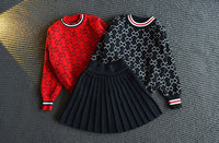 Two piece sweater and skirt suit